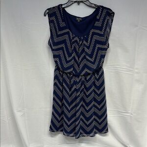 Lily Rose Navy Blue Chevron Pattern lined Dress size xs